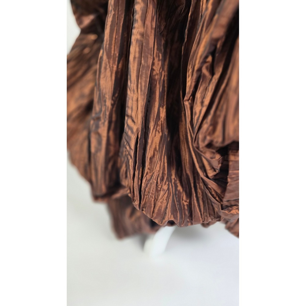 Vintage Bronze Metallic Strapless Tiered Ruffle Floral Formal Ballgown Gown - Picture 9 of 12